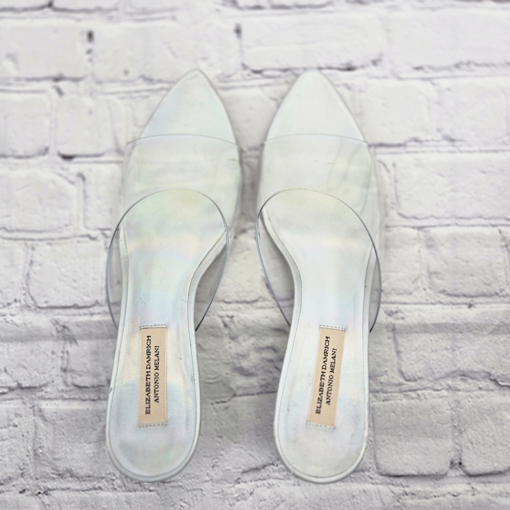 Antonio Melani X Elizabeth Damrich Vinyl Glass Holographic Mules NWT